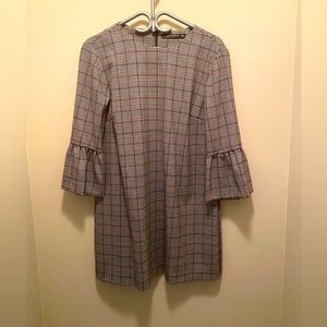 NWOT. Plaid shift dress with bell sleeves.